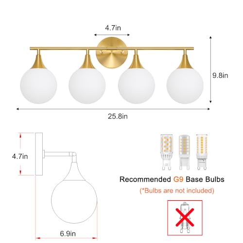 Image of Daunton Modern Brushed Gold Bathroom Vanity Light - Energy Efficient G9 Base Bathroom Lighting Fixtures Over Mirror, Anti-Glare 26 Inch Soft Illumination for Makeup & Shaving, Stylish and Affordable