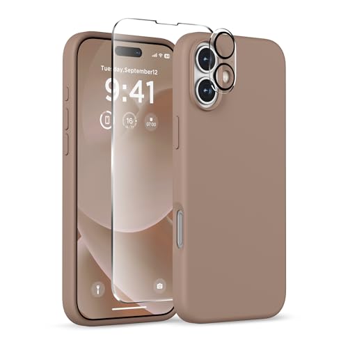 Image of Magnetic for iPhone 16 Case, Compatible with MagSafe, Liquid Silicone Phone Cover with Screen Protector & Camera Protector, Soft Anti-Scratch Microfiber Lining Inside 6.1 inch, Light Brown