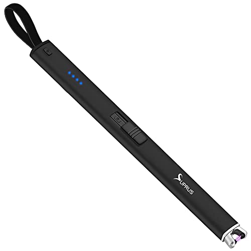 SUPRUS Encendedor de vela eléctrico de arco con cable USB integrado y gancho para colgar, 2 en 1, mechero USB sin llama, encendedor de barbacoa, vela, barbacoa, hogar, exterior (negro)