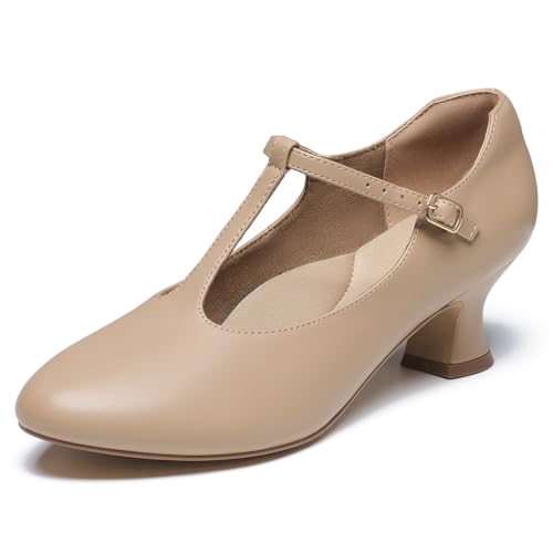 Image of 2.5 inch T-Strap Character Shoes for Women, 1920s Ballroom Latin Dance Shoe | 1920s flapper shoes,2.5 inch character dance heels for ballroom, latin, 20s roaring,salsa, tango,swing and flamenco