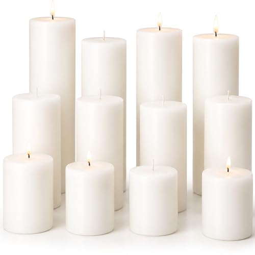 MOSROAD White Pillar Candles 12 Packs Unscented Large Pillar Candle Bulk