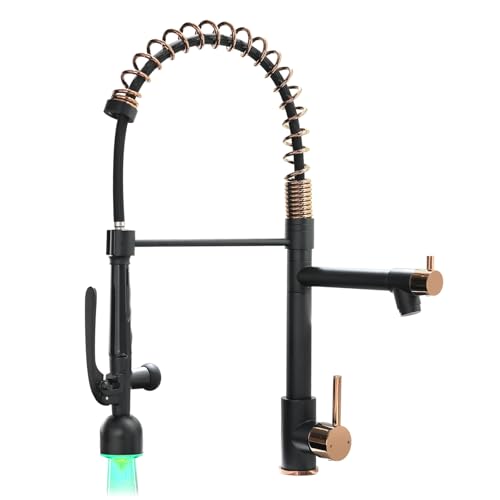 Image of Fapully Single Handle Pull Down Sprayer Black&Rose Gold Kitchen Faucet