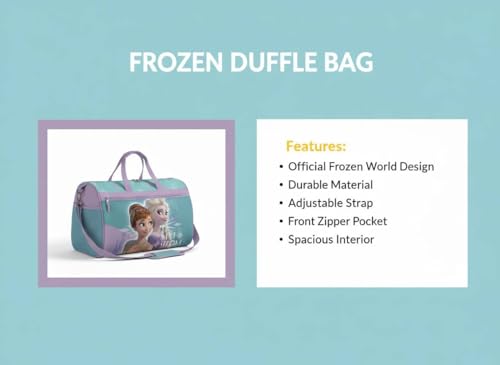 Image of Disney Frozen Girls' Duffle Bag - Elsa & Anna Travel Gym Bag with Adjustable Strap, Mesh Side Pockets & Zipper Pocket