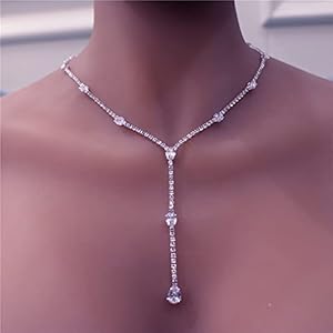 YERTTER Silver Sparkly Full Rhinestone Chain Choker Tassel Necklace Long Crystal Collar Necklace Luxury Diamond Statement Choker Necklace for Party Music Bar Women Girls (Silver 1)
