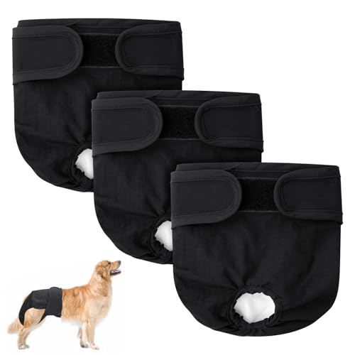Aomig Hundewindeln Hündinnen 3Pcs Waschbare Auslaufsichere Läufigkeitshose Hündinnen Wiederverwendbare Damenbinden Höschen für Weibliche Haustiere Hochsaugfähige Nkontinenz Hundewindeln (Schwarz,XL)