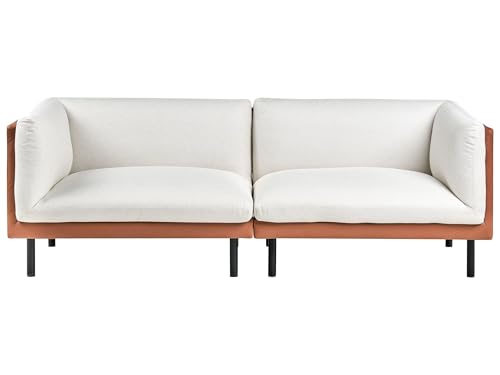 Beliani Canapé 3 Places Rembourré Pieds en Métal Noirs Mobilier Salon en Tissu et Cuir PU Blanc Cassé Marron Vorgod