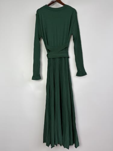 Image of RanRui Womens Winter Fall Pleated Knitted Fit and Flare Long Sleeve Sweater Dress