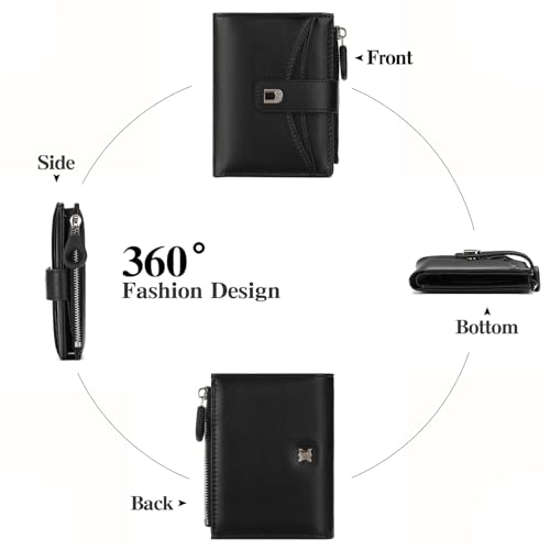 Image of Small Wallets for Women Vegan Leather Bifold Card Holder with Zipper Pocket