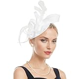 Fascinators Hats for Women Kentucky-Derby Tea Party Hats Flower Wedding Church Headband Hair Clip Girls White