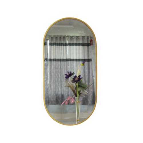 Image of Modern Elegance Capsule Shape Wall-Mounted Mirror Metal Framed Wall Mirror Bathroom Mirror Living Room Mirror Home Decor Mirror 24 x 48 Inches Golden MF 104