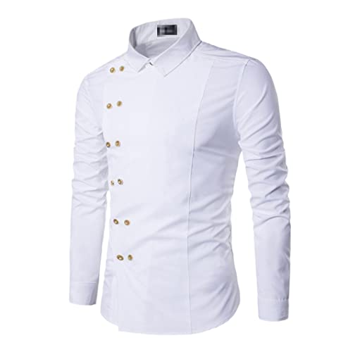 Chemises slim pour hommes haut de gamme double boutonnage irrégulier blanc taille L