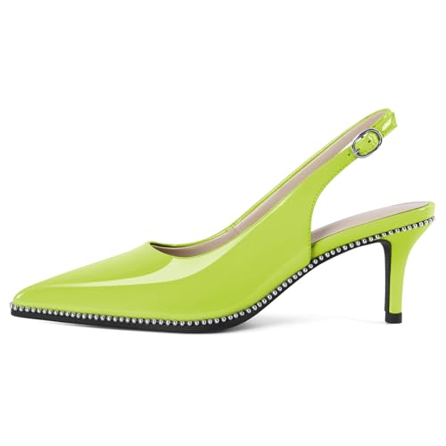 Image of YODEKS Slingback Heels for Women Pointy Toe Beaded Heels Close Toe Kitten Heel Pumps 2.5 Inch Stiletto Pumps Wedding Party Dressy Shoes