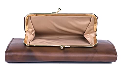 Image of Julia Buxton Heiress Leather Organizer Clutch Handbag Wallet with RFID Blocking, Mahogany