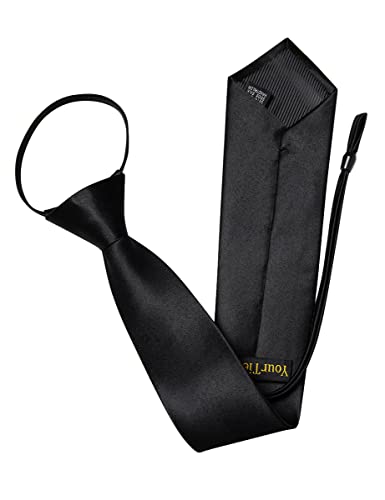Image of YourTies Zipper Tie for Men Adjustable Pre-tied Satin Neckties and Pocket Square Set Solid Color Business Formal Wedding