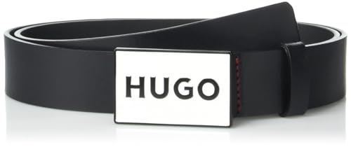 HUGO mens Logo Plaque Smooth Leather Belt