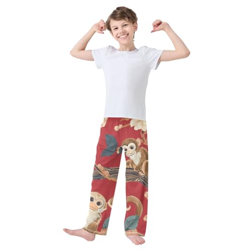 ZZXXB Monkey Peony Flower Boys Long Pants Soft Trousers Elastic Waist Kids Lounge Bottoms with Pockets S-XL3
