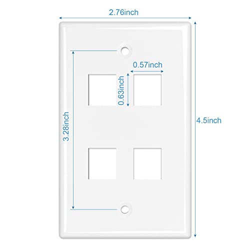 Image of iwillink 4-Port Keystone Wall Plate 5-Pack, Low Profile Ethernet Wall Plates for Keystone Jack, White