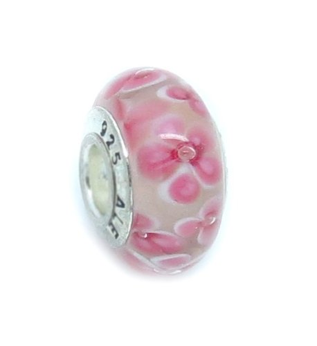 HUGE SALE!!! Highest Quality! Sterling Blingz 925 Silver Multi-Style Murano Glass Bead Fits Authentic Pandora Charm Bracelet Compatible (Pink Flowers)