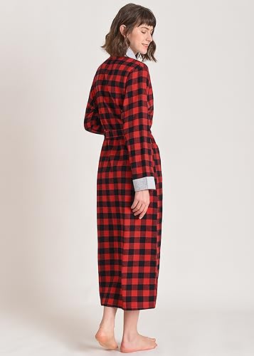 Latuza Women's Plaid Flannel Robe Long Cotton Bathrobe with Pockets3