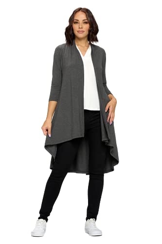 Image of Women's 3 /4 Sleeve Soft Open Front Casual Flowy Long Viscose Made from Bamboo Cardigan