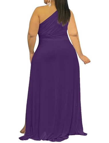 Image of Ekaliy Women's Plus Size One Shoulder Dress Elegant High Low Irregular Hem Flowy Party Cocktail Maxi Dress
