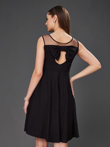 Image of Miss Chase Women's Round Neck Sleeveless Back Cut Out Bow Mini Skater Dress