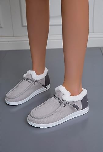 Women's Winter Warm Shoes Fleece Lined Boat Shoe Slip On Comfort Shoes Womens Lace Up Loafers Flats Shoes Women's Casual Shoes2