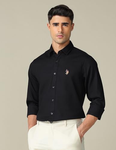 Image of U.S. Polo ASSN. Textured Tailored Fit Shirt for Men - 100% Cotton, Breathable & Comfortable, Full Sleeves Casual Shirt for Men