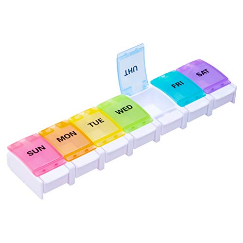 BUG HULL Pill Organizer, Easy to Open Weekly Pill Box, 7 Day Pill