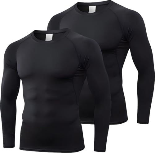 Catálogo para Comprar On-line Ropa de Ejercicio y fitness para Hombre los 10 mejores. 43 DJJAXC 2PCS Manga Larga Deportiva para Hombre Absorben la Humedad, Playeras Manga Larga Hombre Cómodo y Transpirable, Camiseta de Compresión para Deportes, Fitness, Correr,...