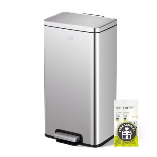 EKO Madison Cubo de Basura Cocina 30L con Pedal y Cierre Suave | Papelera de Acero Inoxidable Antihuella | Diseño Compacto y Robusto | Incluye Bolsas | Ideal para Cocinas Modernas