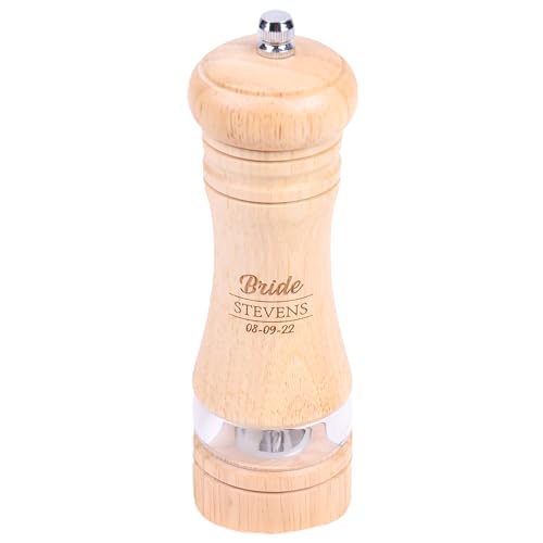 Personalized Pepper & Salt Grinder Adjustable Coarseness Wedding Bridal Gift Kitchen Wooden Gadget Manual Mills Shaker Housewarming Bridesmaid Groomsman Cooking Lover Gift Father's Day Gift