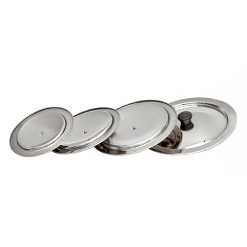 Image of Glossy Steel Lids for Utensils with Knobs | Melt-Free with a Good Gripsteel Lid for Kadai and Other Utensils | Round, Rust Resistant Steel (4 Pcs Set, Small)