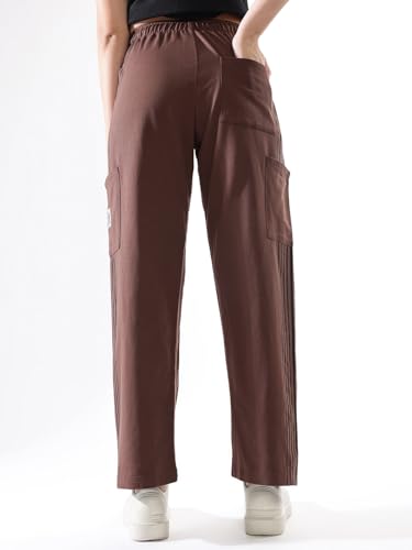 Image of High Star Women Solid Wide Leg High-Rise Casual Cotton Track Pants