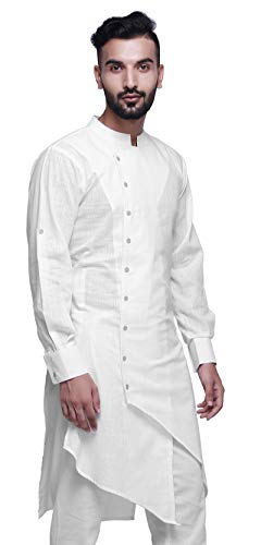 Image of Atasi Cotton Flex Designer Button Down Kurta for Men Casual Summer Wear Kurtas-X-Large White