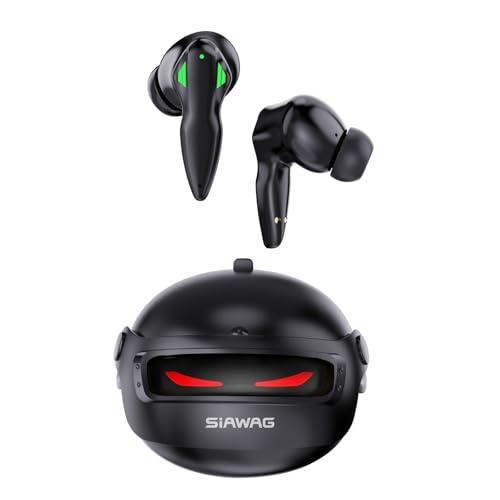 SIAWAG Wireless Earbuds Bluetooth 5.4 Headphones 35H Stereo Deep Bass in-Ear Buds with ENC Call Noise Cool Gaming Bluetooth Headphones with 25ms, IP5 Dual Mode Earphone for Gaming Sport Workout, Black