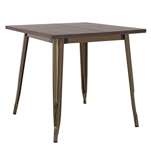 SKLUM Mesa de Comedor Cuadrada en Madera (80x80) LIX Cepillada Madera - Acero Oro Viejo Madera Oscura - (Elige Color)