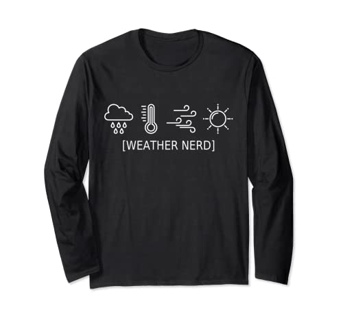 Divertidos símbolos de Weather Nerd, rana meteorológica, meteorólogo. Manga Larga