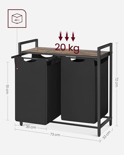 Panier à linge 2 compartiments VASAGLE 92L en métal et tissu - 7
