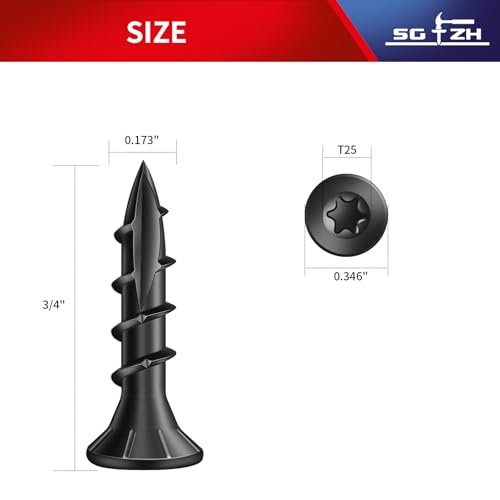 Image of #8 x 3 /4 inch Deck Screws (260Pcs) 1lb. Exterior Wood Screws. Carbon Steel, Black, Flat Head, Rust Resistant epoxy Coated, with T25 Star Bit