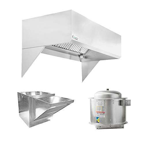 HOODMART 10' Restaurant Hood System with Makeup Air | Includes Exhaust Fan, Supply Fan, Equipment Accessories | Heavy Duty Stainless Steel Commercial Kitchen Equipment