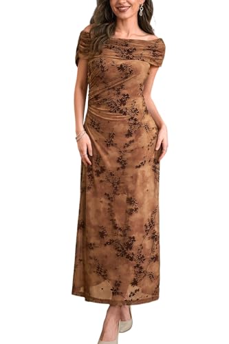 Lesuxa Off Shoulder Formal Dress for Women,Floral Bodycon Dress for