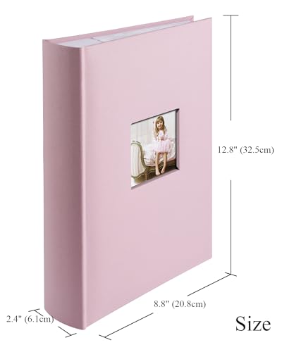 1DOT2 Photo Album 4x6 Hold 402 Photos with Memo Slip-in Pockets Photo Book, Linen Cover Picture Photo Albums with Writing Space for Wedding Family Baby Vacation Mother's Day Pink