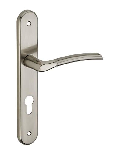 THIRARD - Ensemble de Poignées pour Porte d'Entrée - Trou de Cylindre - Carré 7 mm - Entr'Axes 195 mm - Finition Nickelé Brossé - Design Élégant et Pratique - Gris