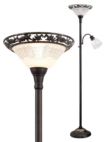 Floor Lamps for Living Room, 70' Floor Lamp Standing Torchiere Lamp with Etched Glass Shade, Metal...