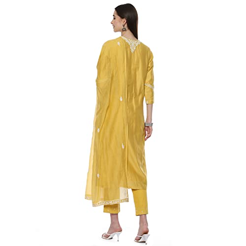 Image of BIBA Women Cotton Blend Straight Kurta Slim Pants Suit Set