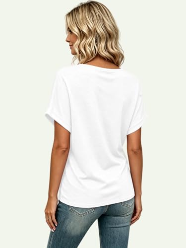 Image of T Shirts Short Sleeve V Neck Tees Womens Tops Beach Vacation Fashion Clothes 2026 Casual Summer Spring Fall Outfits