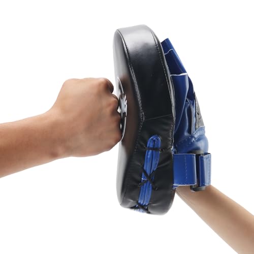 Image of Valleycomfy Boxing Curved Focus Punching Mitts- Leatherette Training Hand Pads,Ideal for Karate, Muay Thai Kick, Sparring, Dojo, Martial Arts(Blue)
