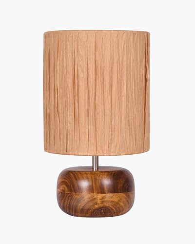 Image of Homesake Handcrafted Wooden Base Table Lamp with Warm Shade, Livra, Bedside Night Light for Bedroom, Living Room, Study Table, Home Decor, Ambient Lighting