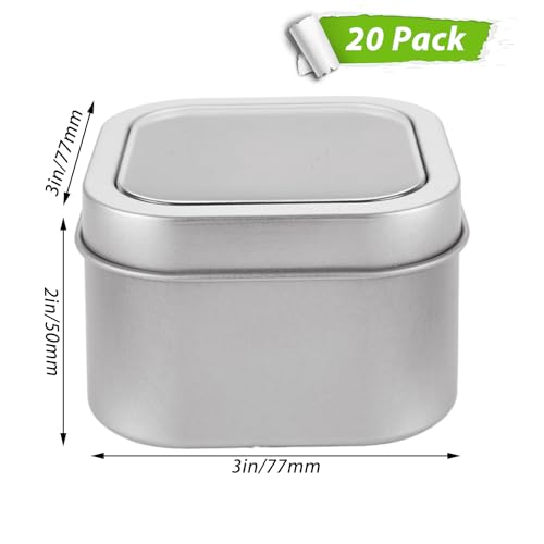 Image of DAJAVE 20 Pack Square Metal Tins with Window Lids, Silver Empty Tin Box Containers with Lid for Storage Drawing Pin Candies Jewelry Crafts, 3x3x2 Inch